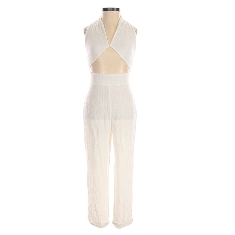 Tularosa Ivory Halter Cutout Open Back Tie Jumpsuit XS Boot Leg